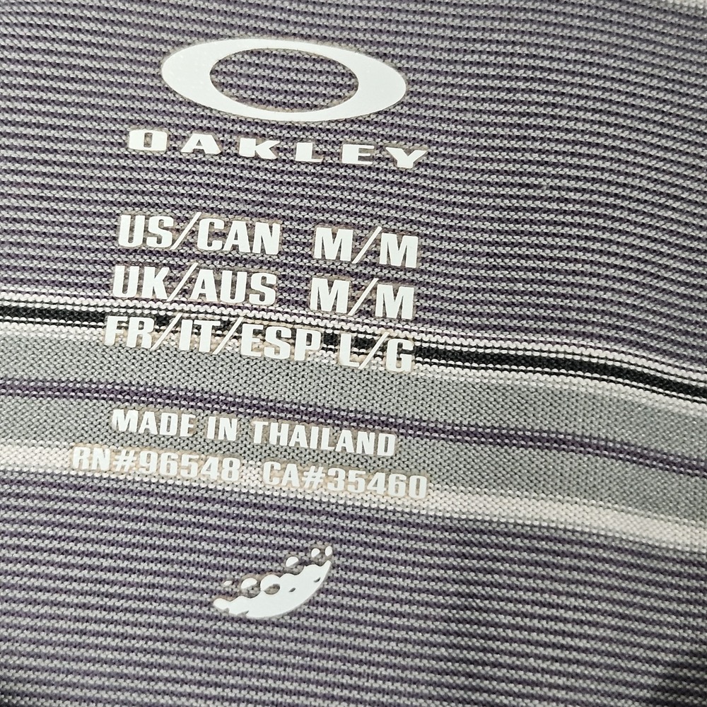 Oakley‎ Golf Polo Shirt Mens Medium Gray Purple Striped Performance Top - Picture 3 of 5